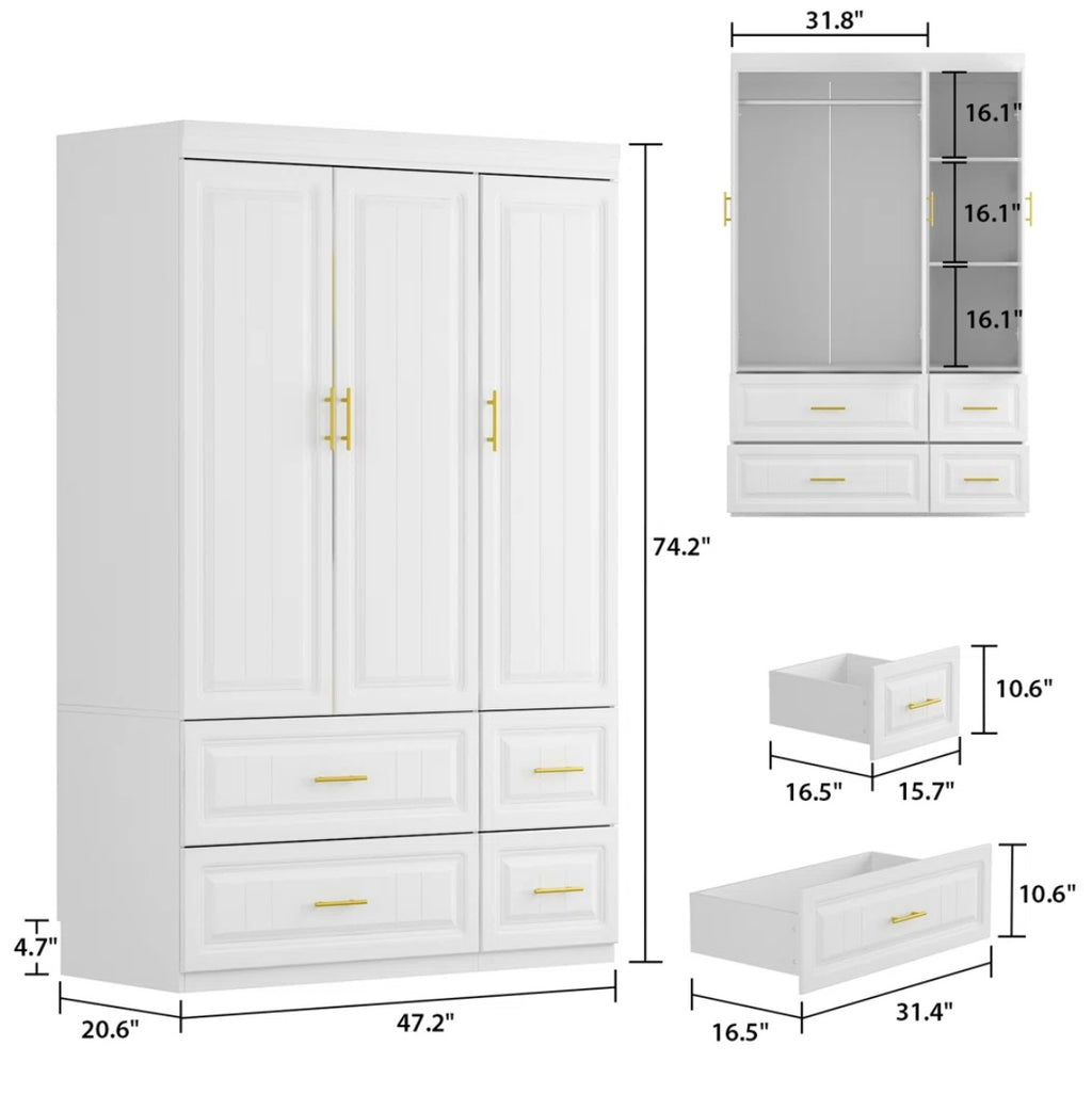 3-Door Wooden Armoire