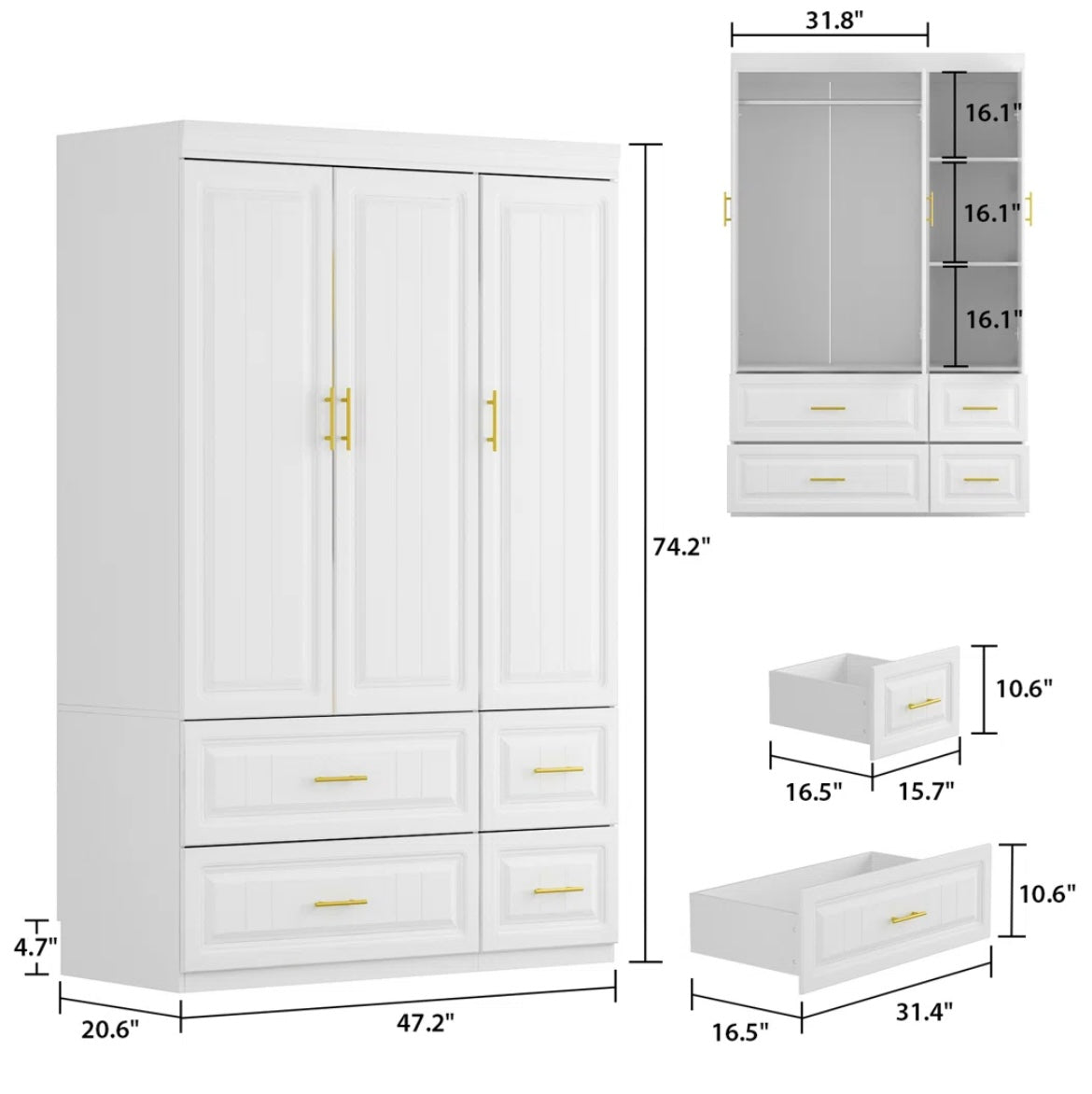 3-Door Wooden Armoire