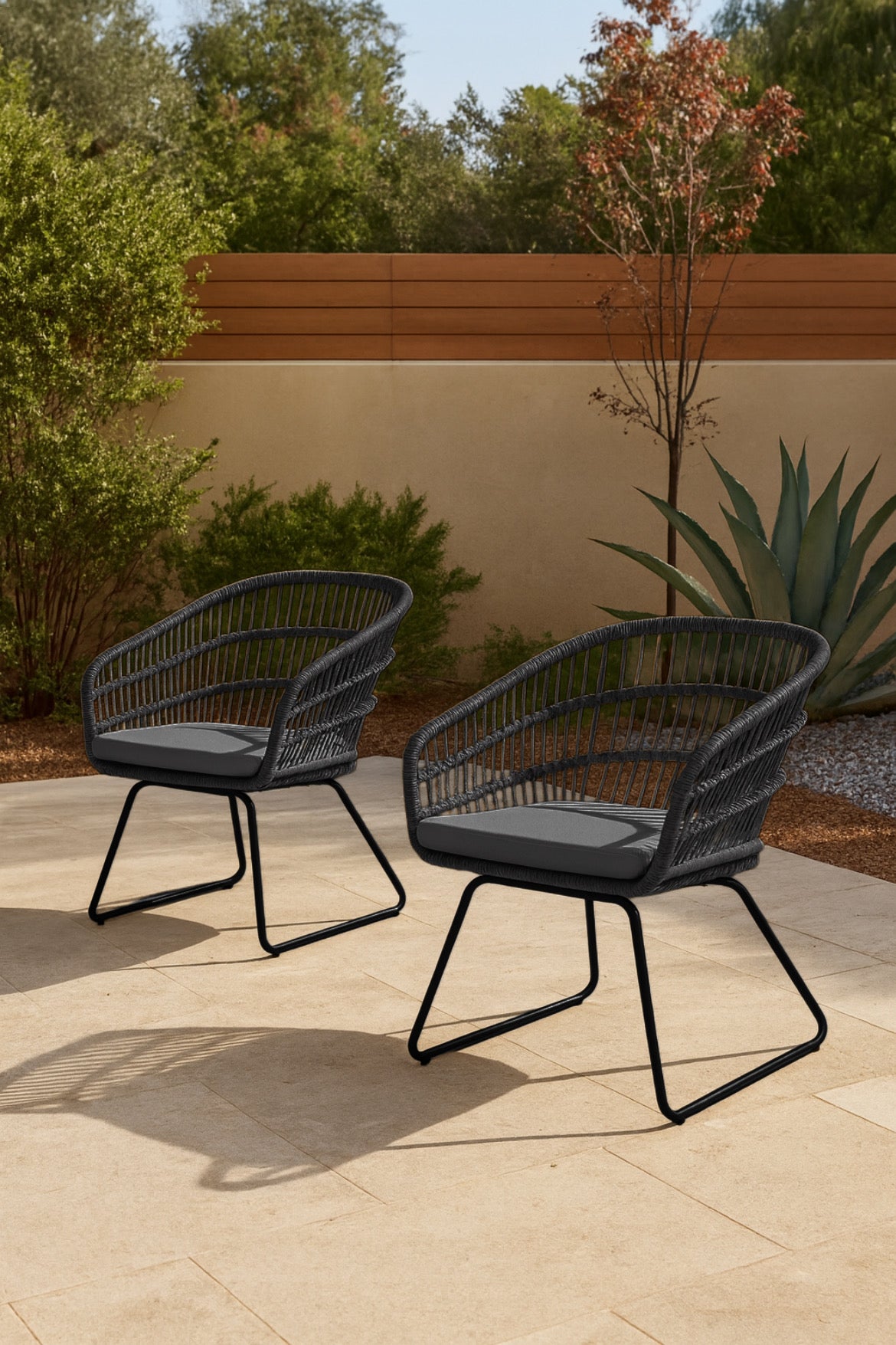 Boho-Style Rattan Chairs w/ Sled Base & Water-Resistant Cushions (Set of 2)