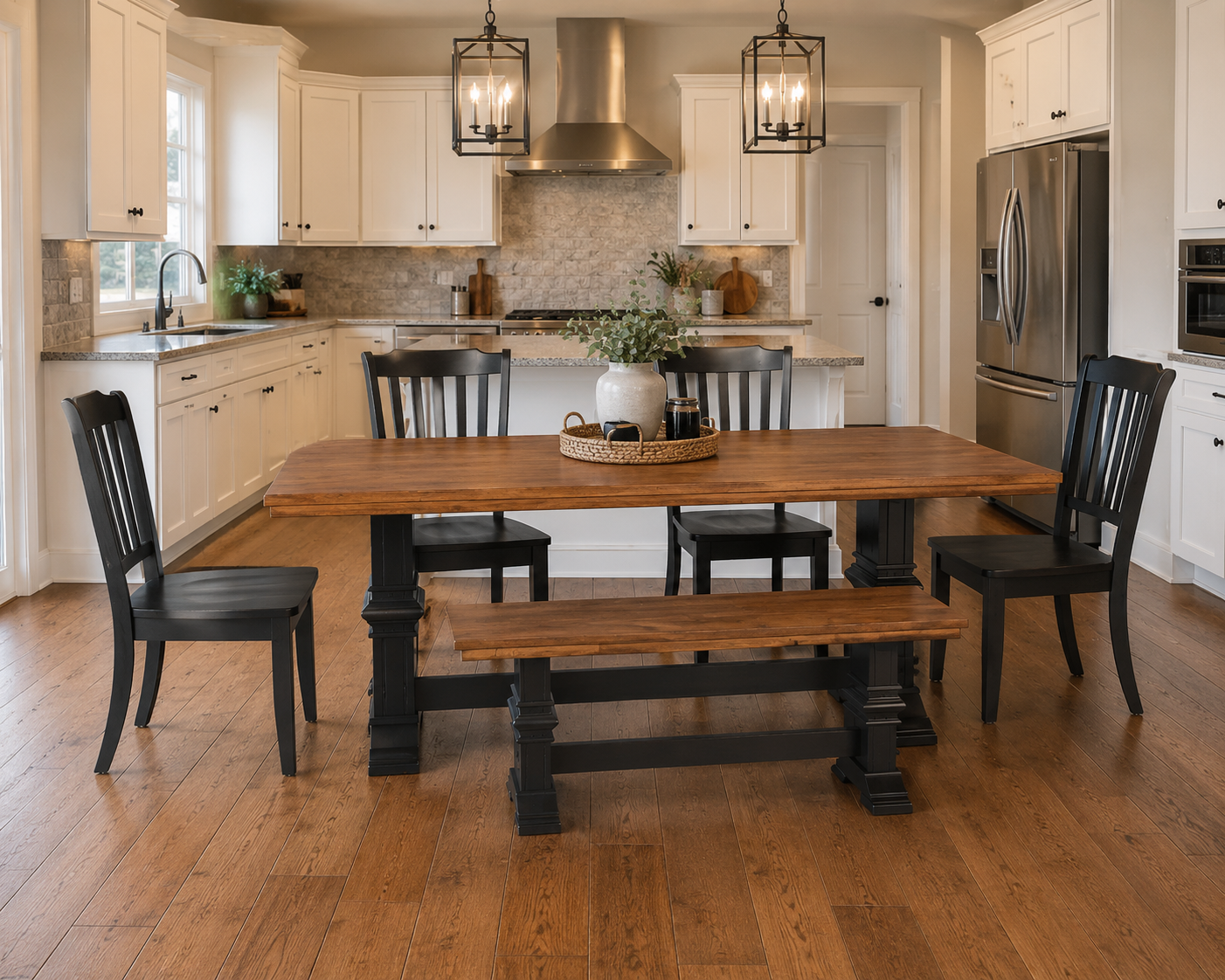 Antique Solid Wood Dining Table Set