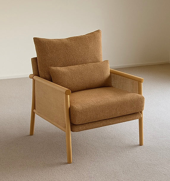 Woven Rattan Lounge Chair w/ Pillow Cushion