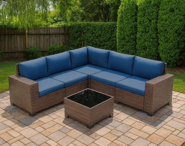 Multi-piece Outdoor Sectional Furniture Set w/ Glass Top Table