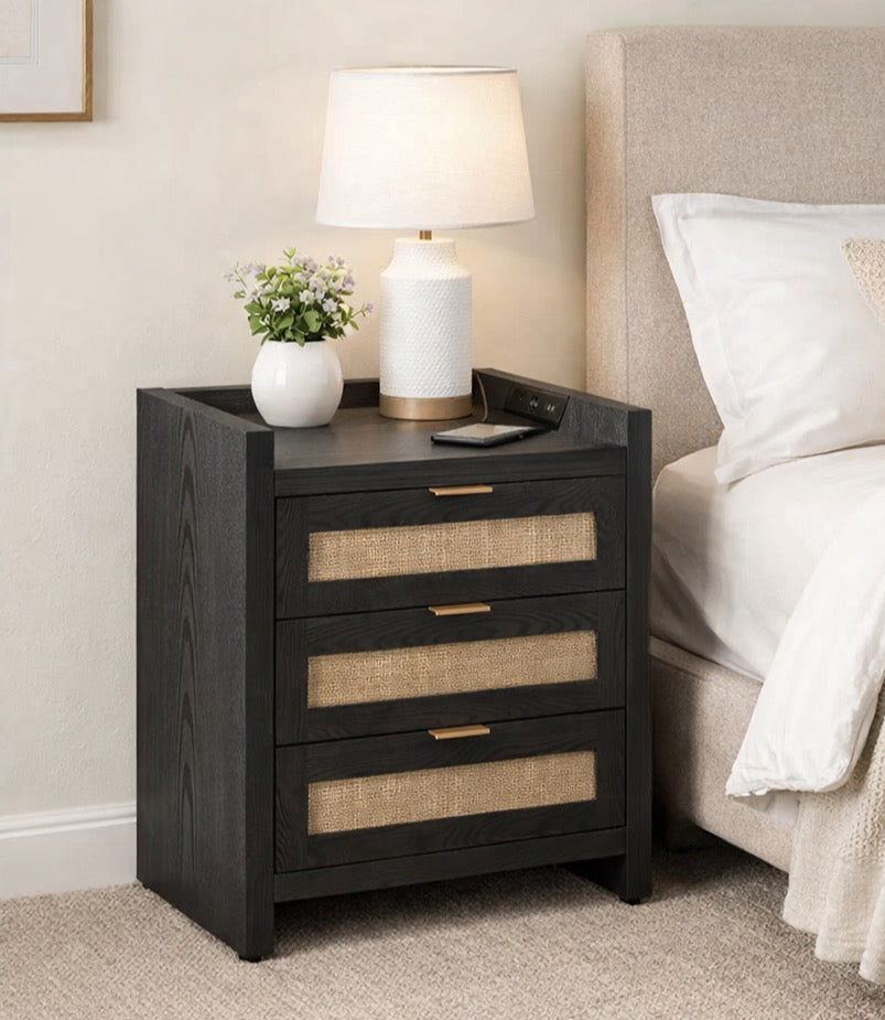 Rattan Nightstand w/ Charging Station (Set of 2)