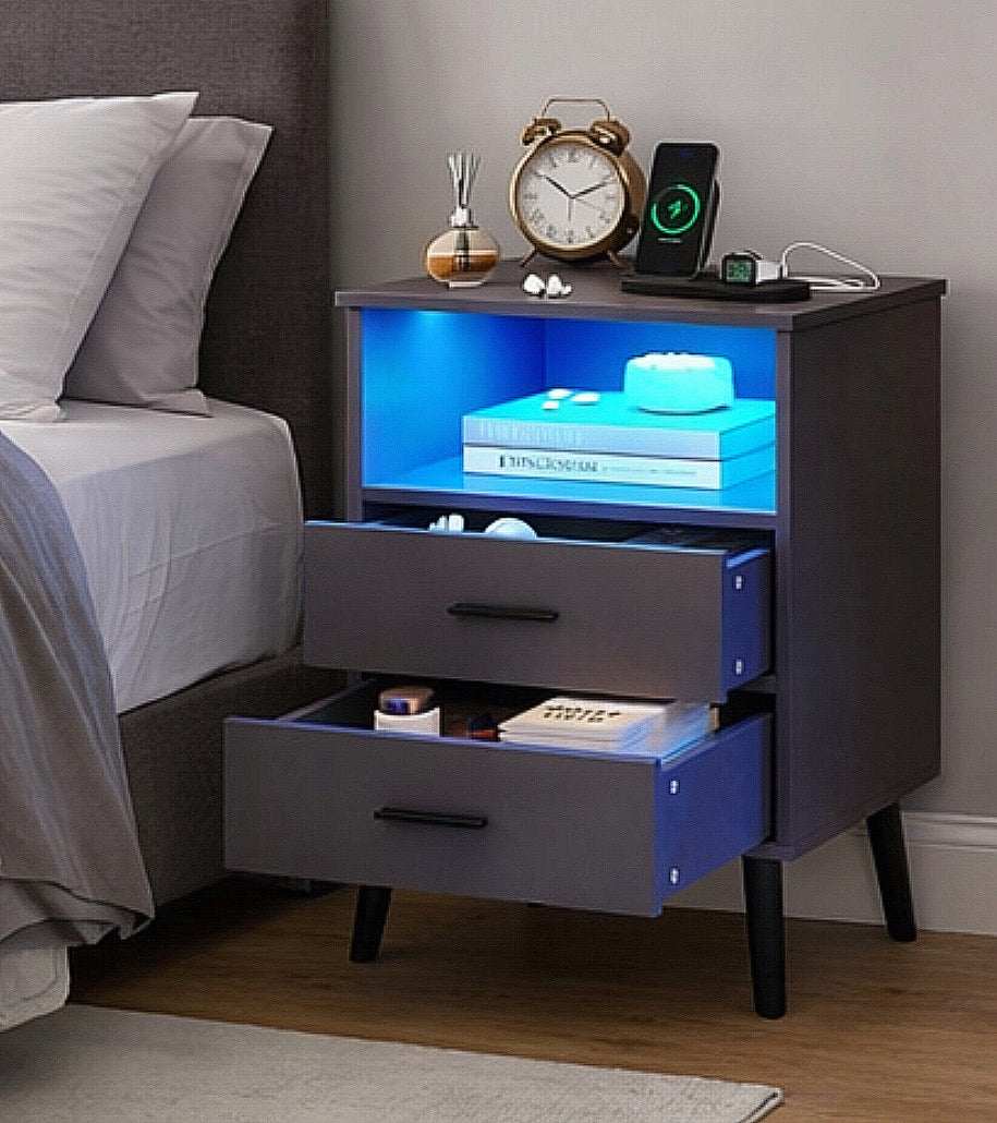 LED Nightstand w/ Charging Station
