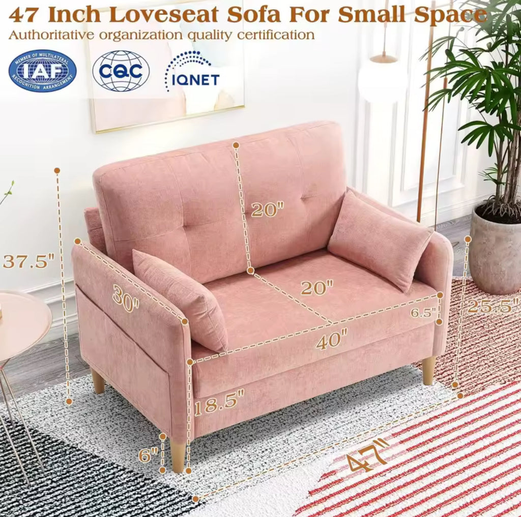 Chenille Loveseat w/ 2 Pillows