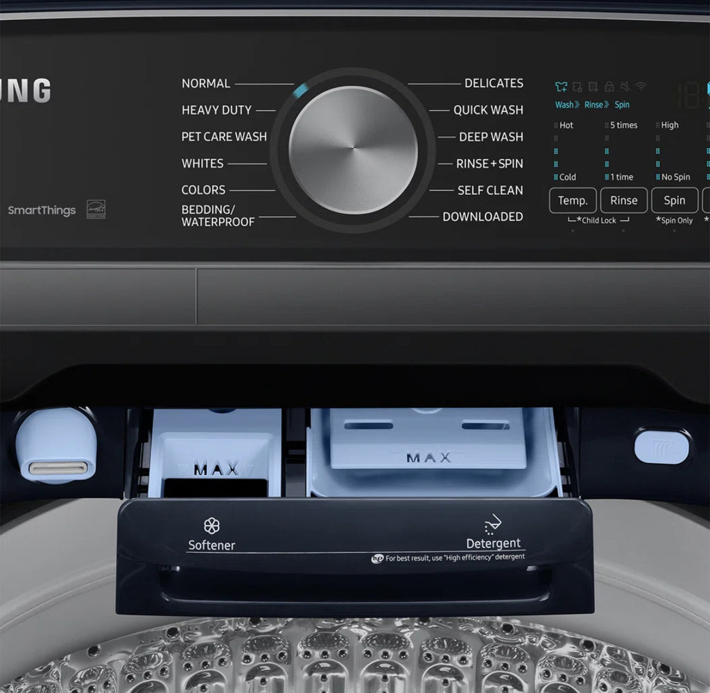 Samsung Navy Top Load Washer & Dryer w/ Steam Santize