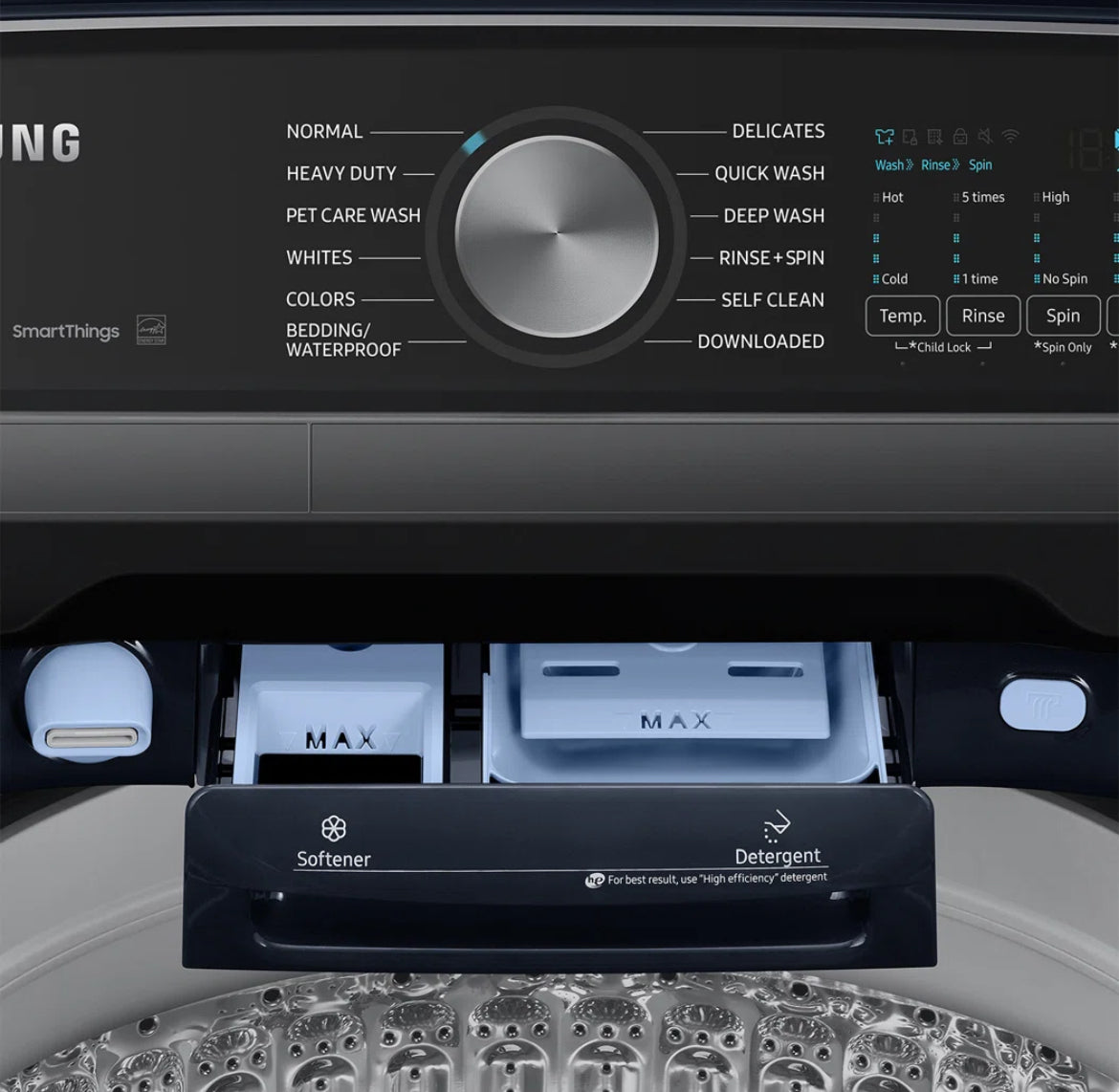 Samsung Navy Top Load Washer & Dryer w/ Steam Santize