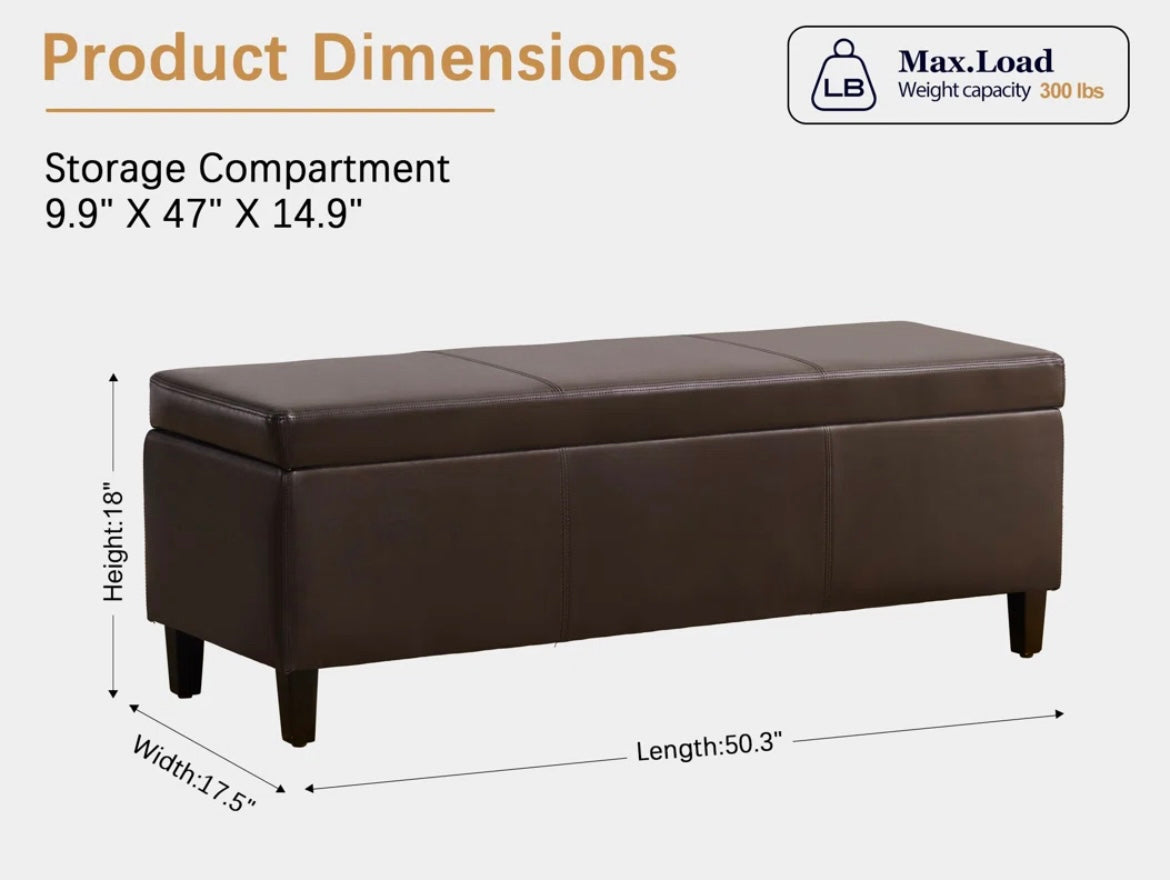 50" Wide Faux Leather Storage Bench