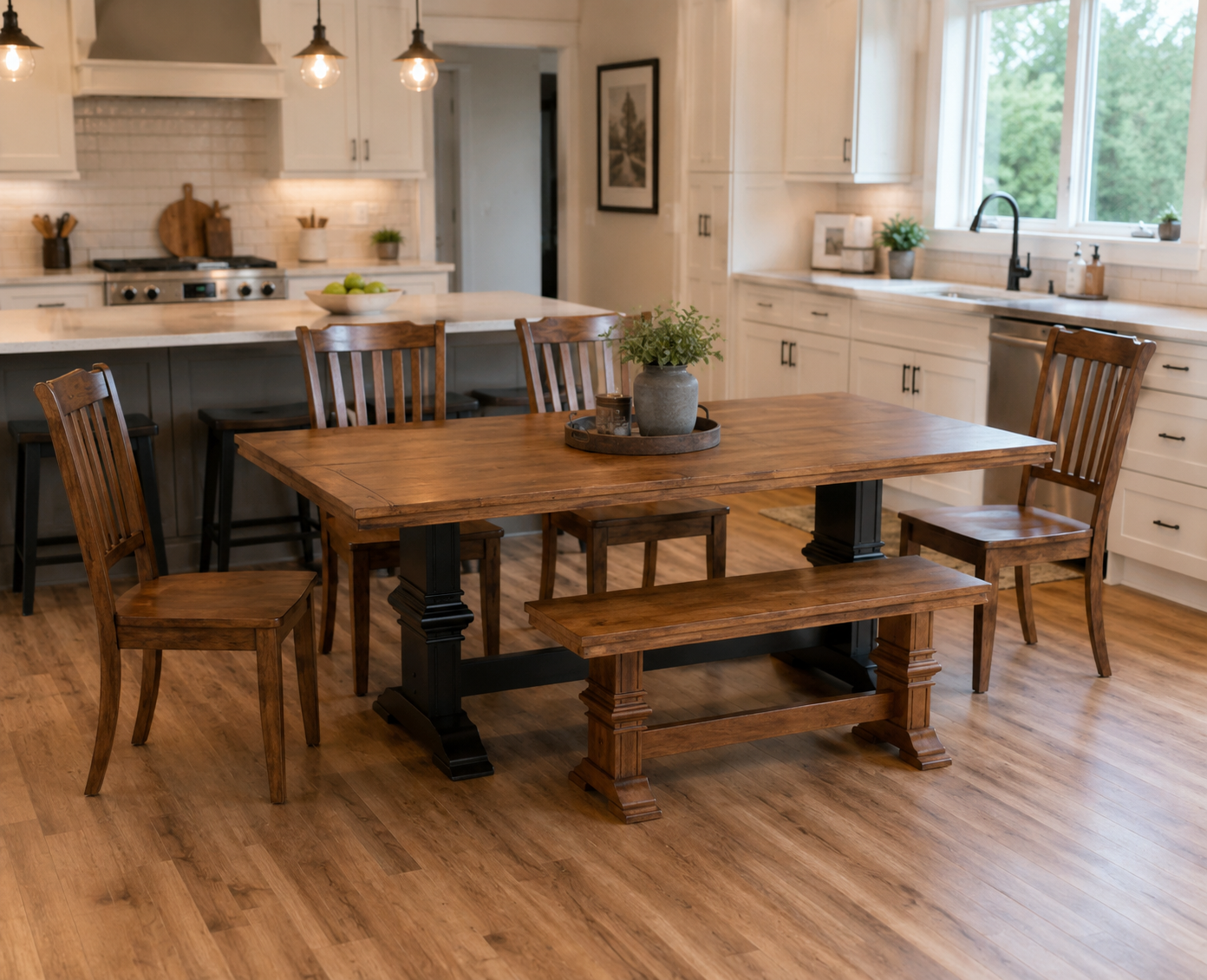 Antique Solid Wood Dining Table Set