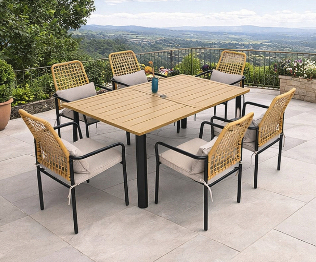 6-Person Rectangular Outdoor Dining Set w/ Cushions