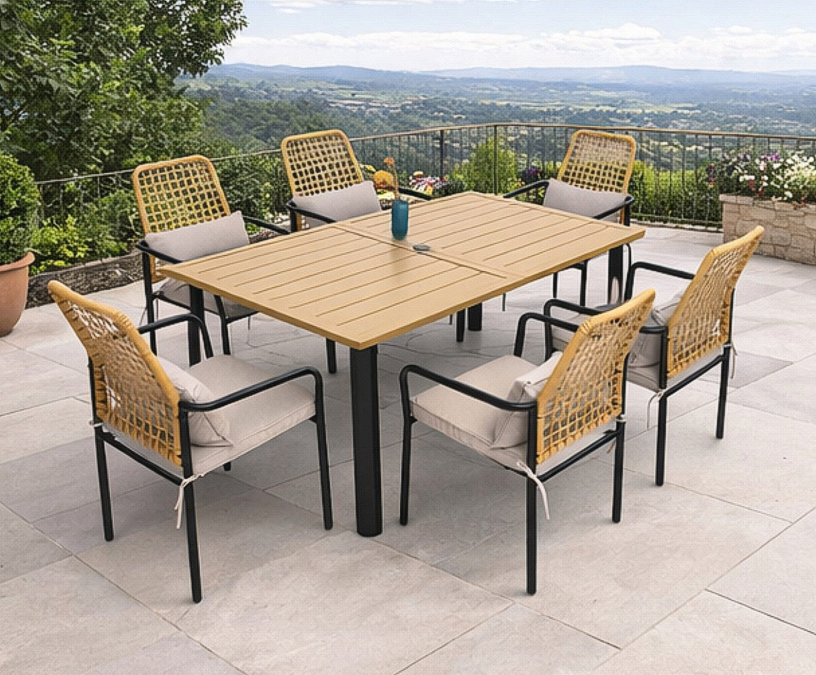 6-Person Rectangular Outdoor Dining Set w/ Cushions