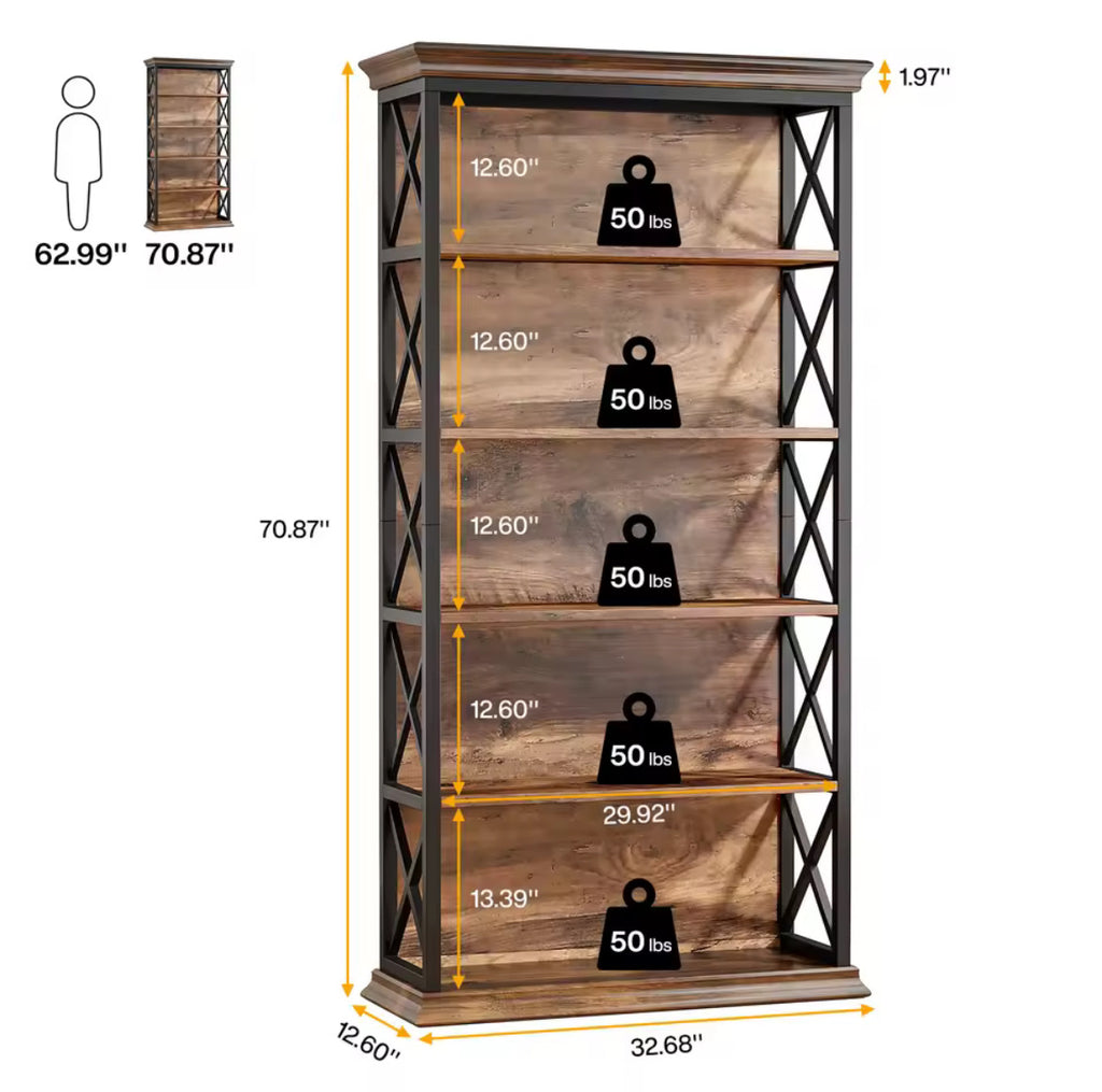 6-Tier Industrial Standing Bookshelf