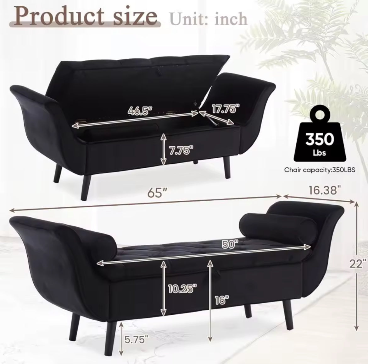 65” Tufted Storage Bench for King-Size