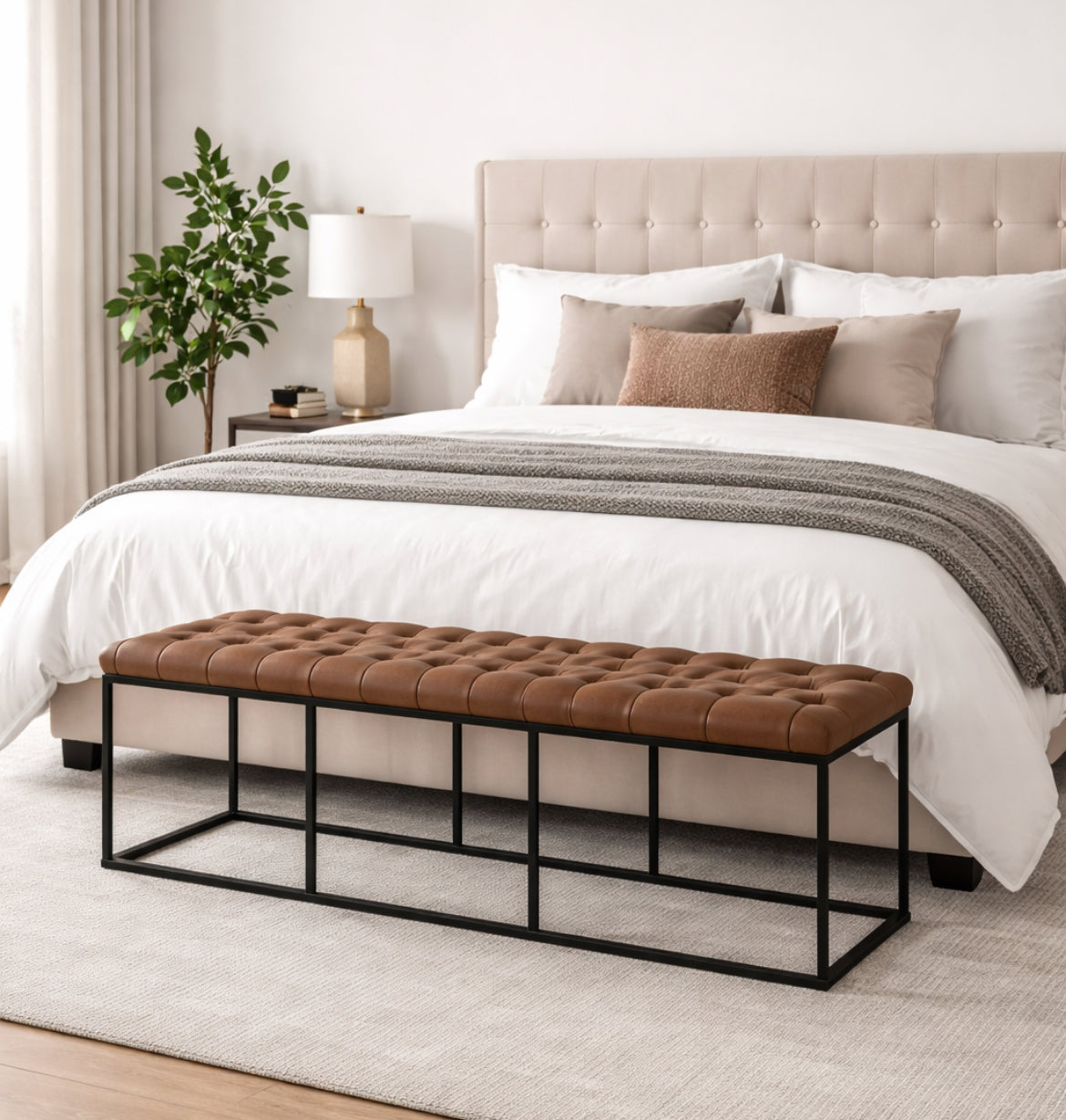 52” Faux Leather Tufted Bench