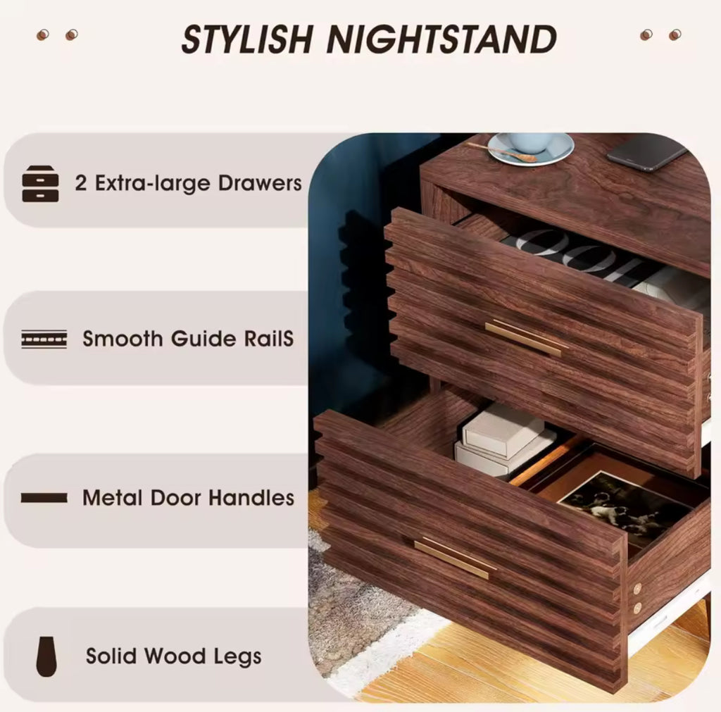 2-Drawer Fluted Nightstand