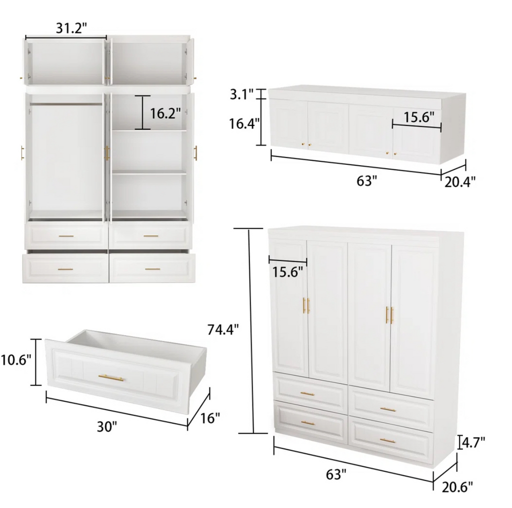 63” 4-Door Armoire w/ 4
Drawers