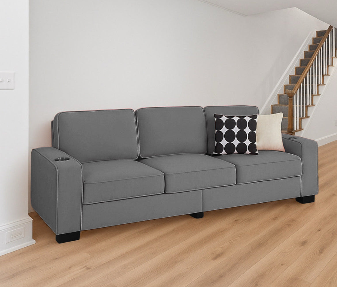 3-Seated Modern Sofa w/ 2 Cup Holders