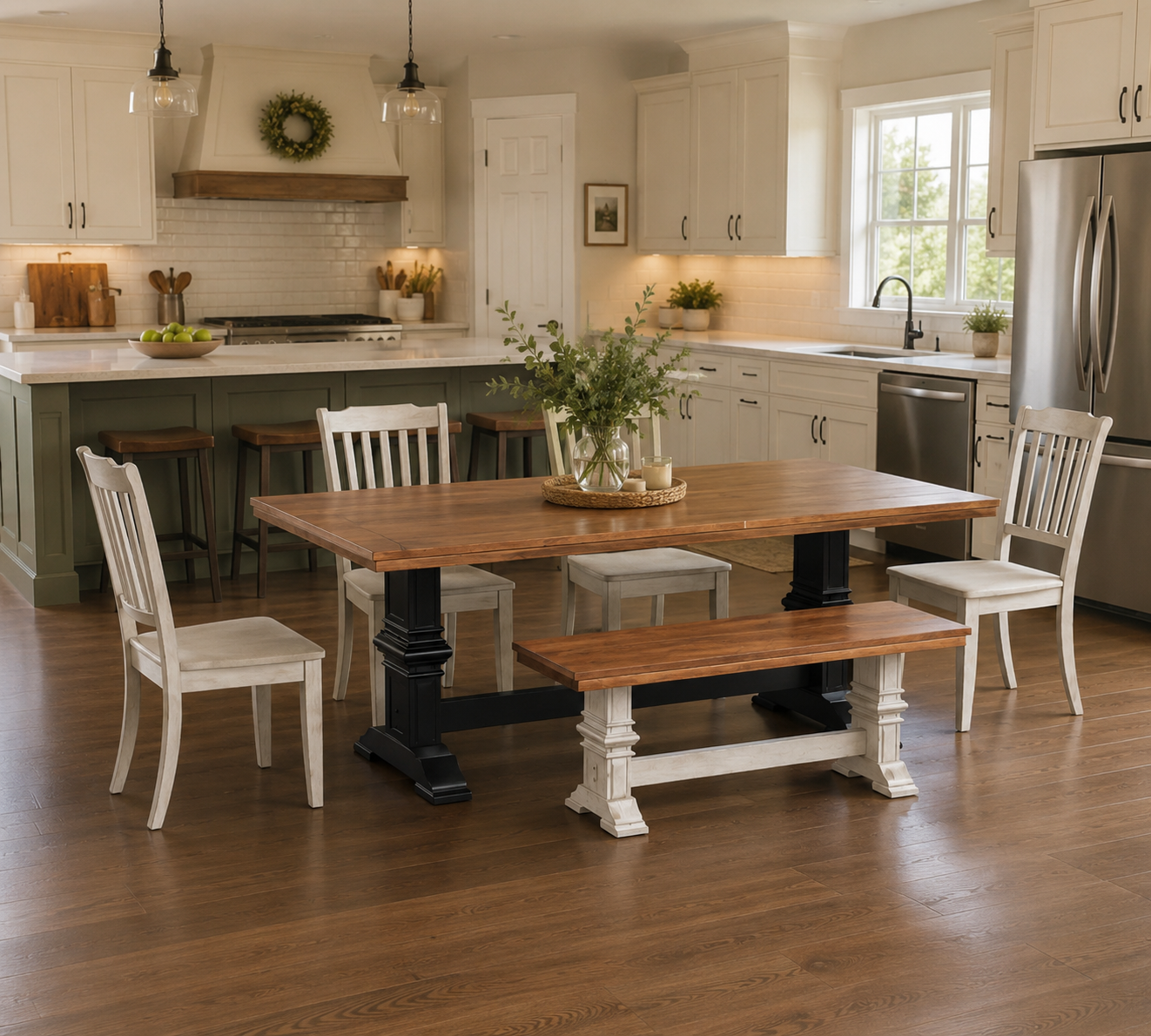 Antique Solid Wood Dining Table Set