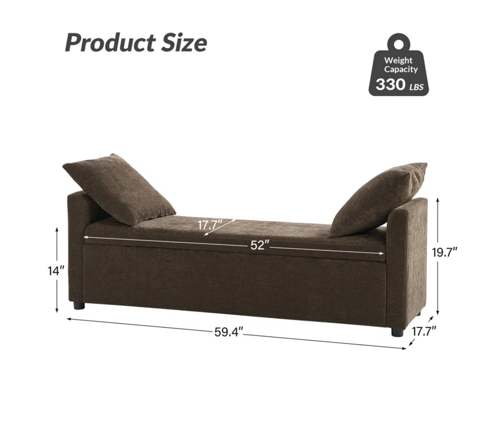 59" Bedroom Storage Bench w/ Two Pillows