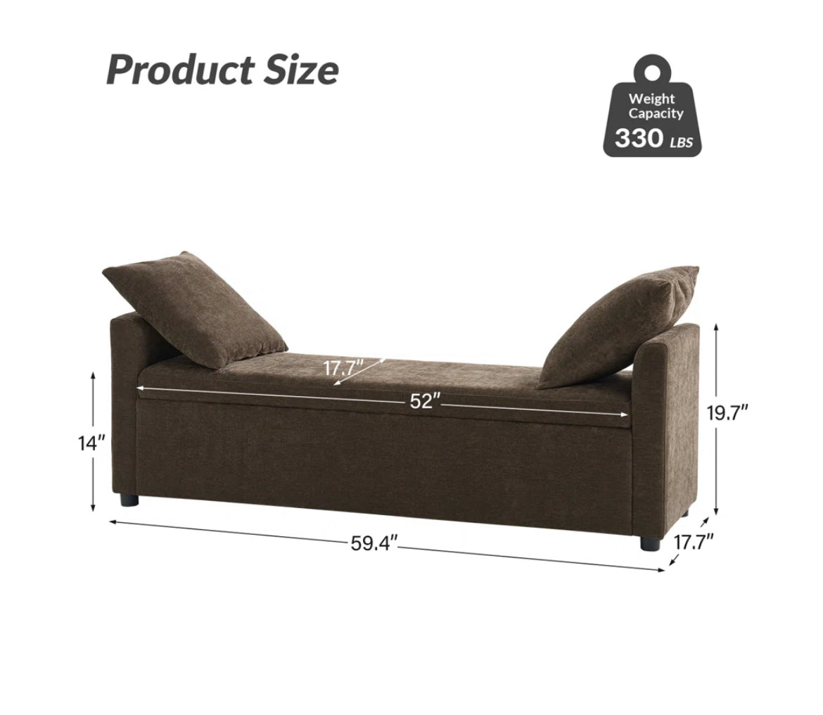 59" Bedroom Storage Bench w/ Two Pillows