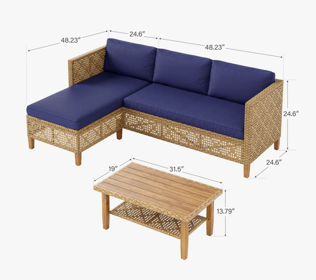 Wicker Patio Set w/ Wooden Coffee Table