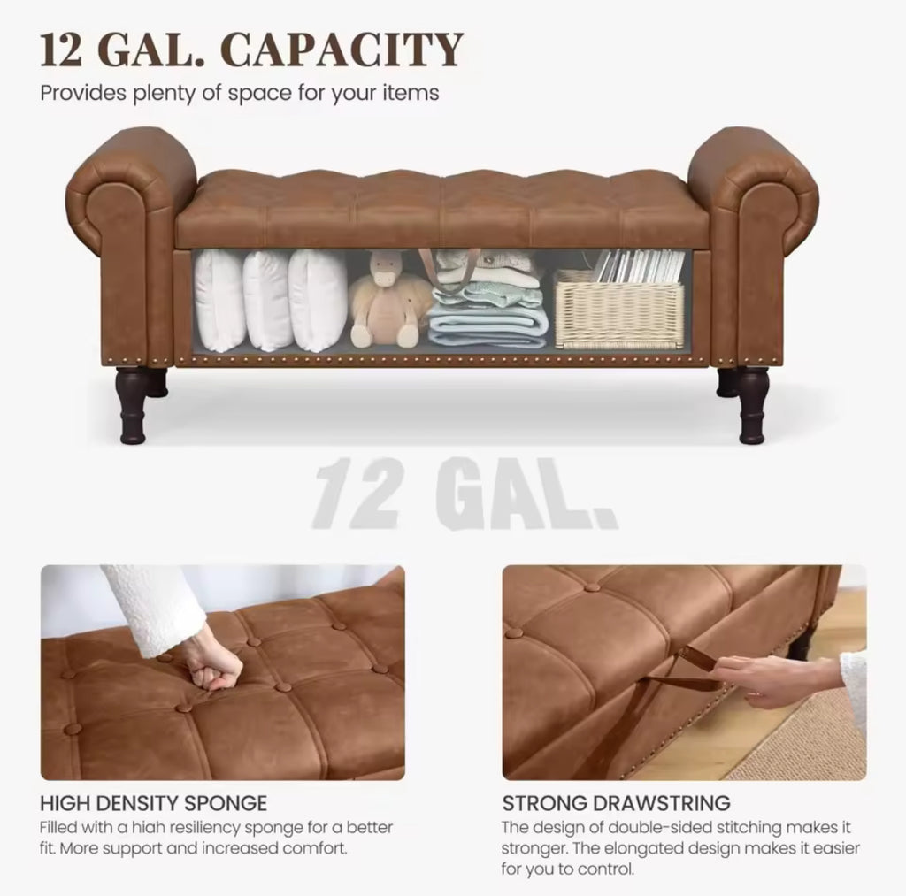 50” Tufted Storage Bench for Full/Queen Beds