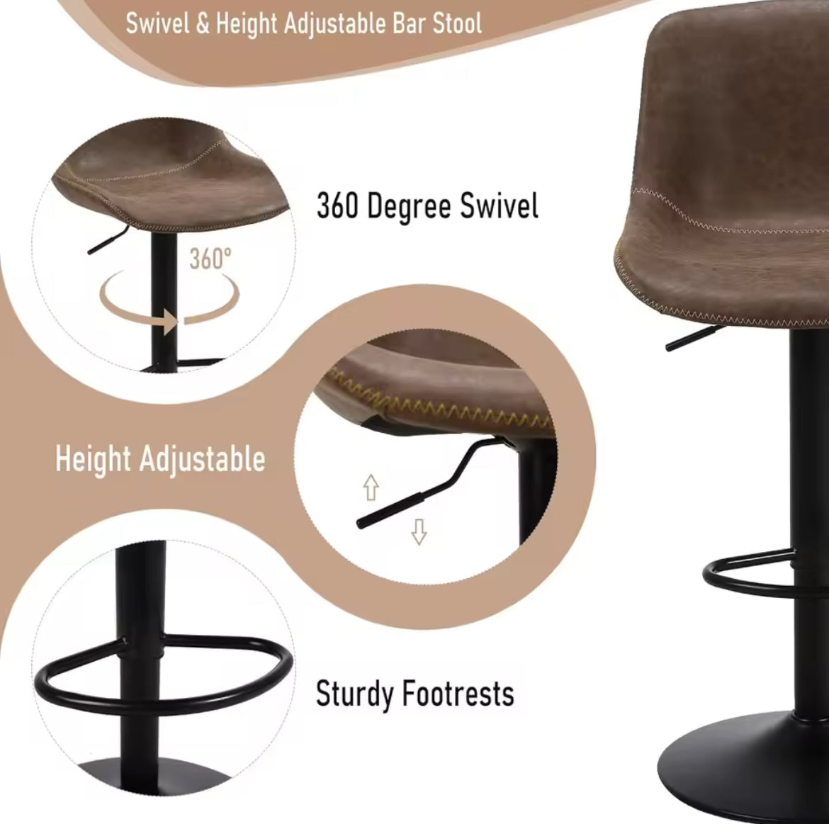 Tall Armless Swivel Counter Bar Stool (Set of 2)