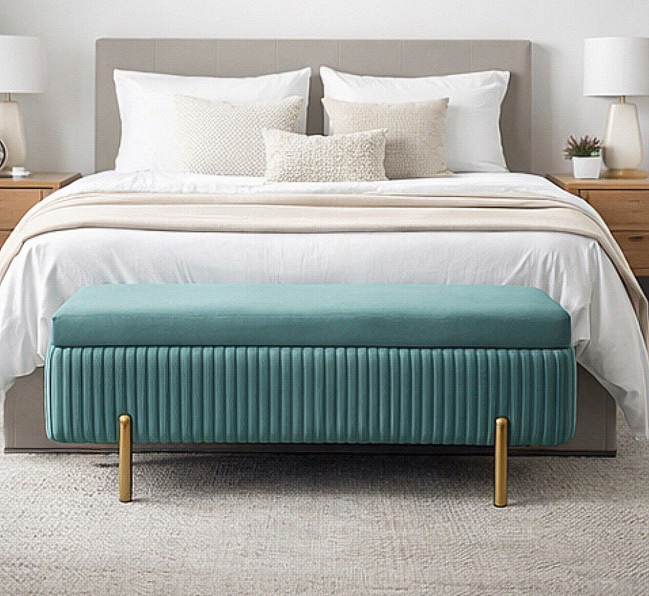 43” Flannel Storage Bench w/ Gold Legs