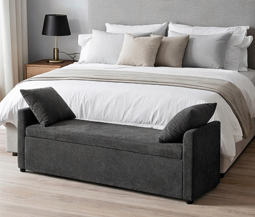 59" Bedroom Storage Bench w/ Two Pillows