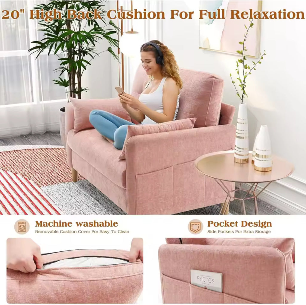 Chenille Loveseat w/ 2 Pillows