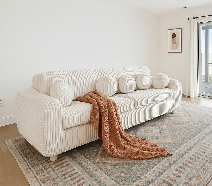 Corduroy Loveseat w/ 5 Pillows
