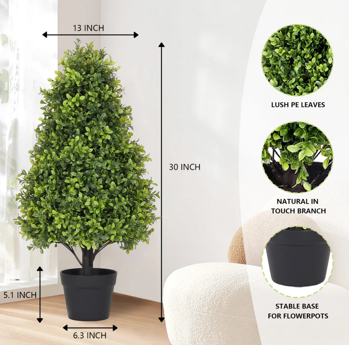 Topiary Boxwood Tree in Black Pot (Set of 2)