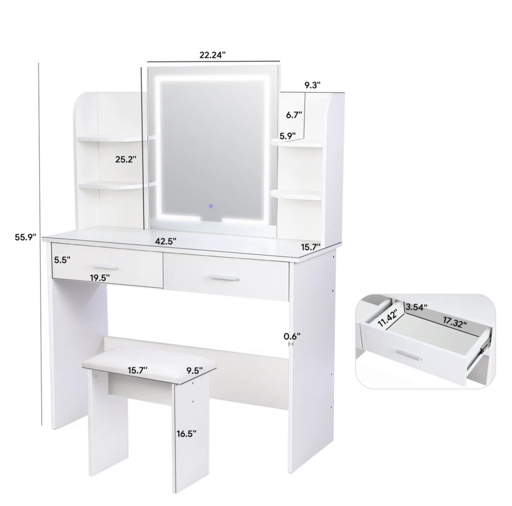 41” Vanity Desk w/ 2 Cabinets & Adjustable Brightness
