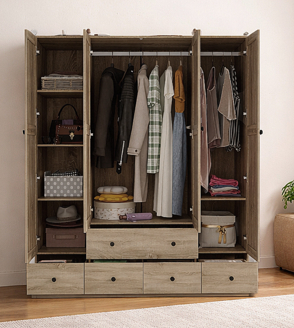 59” 4-Door Rattan Armoire
