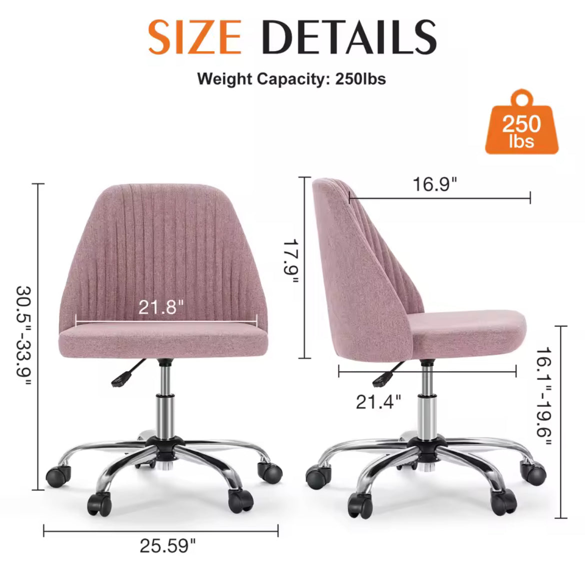 Armless Swivel Chair w/ Modern Fabric
