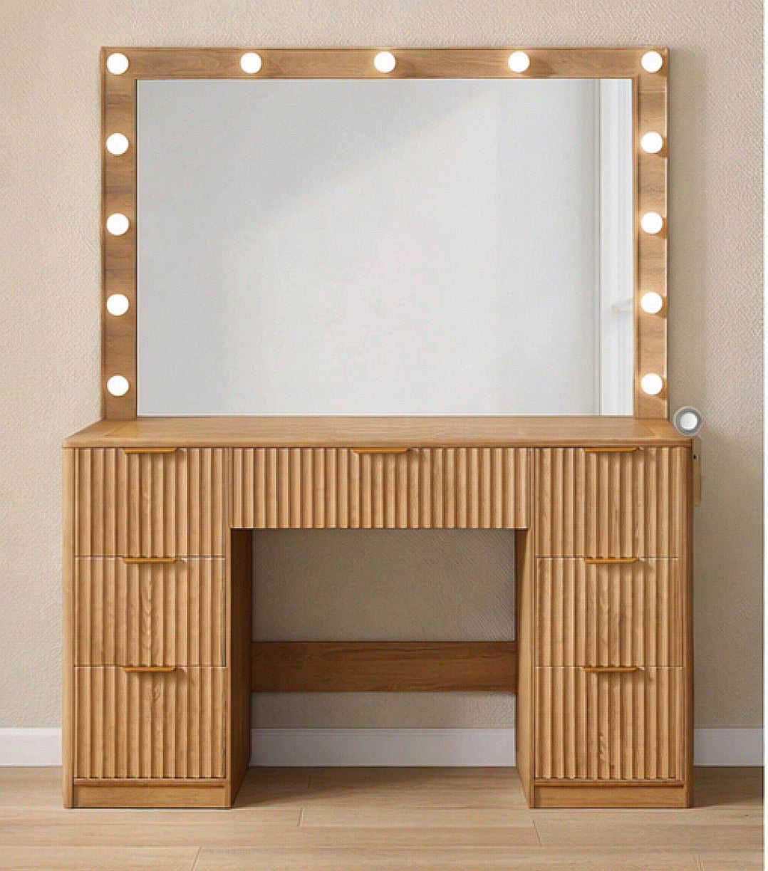 47" Fluted Vanity Desk w/ Mirror & Adjustable Led Lights
