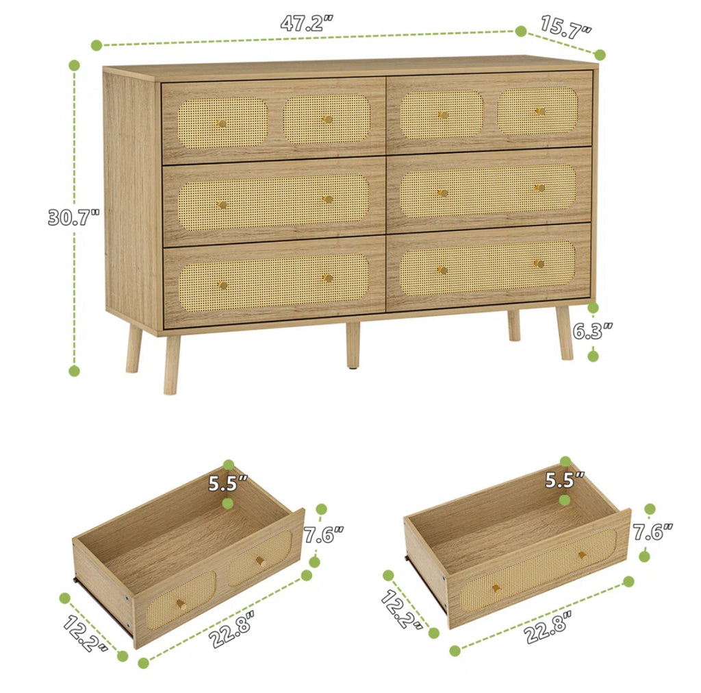 6-Drawer Rattan Chest