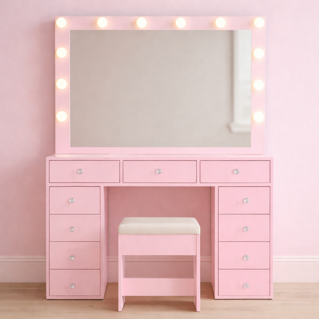 47” Vanity Desk w/ Power Outlet & 12 LED Lights
