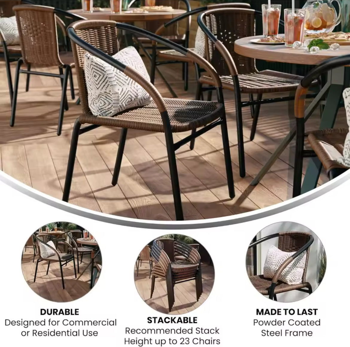 Modern Rattan Outdoor Stackable Chair (Set of 4)