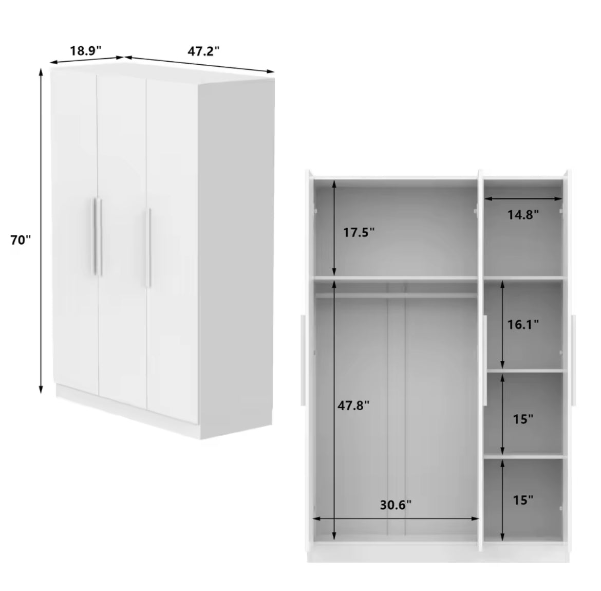 47” Wardrobe w/ 3-Doors