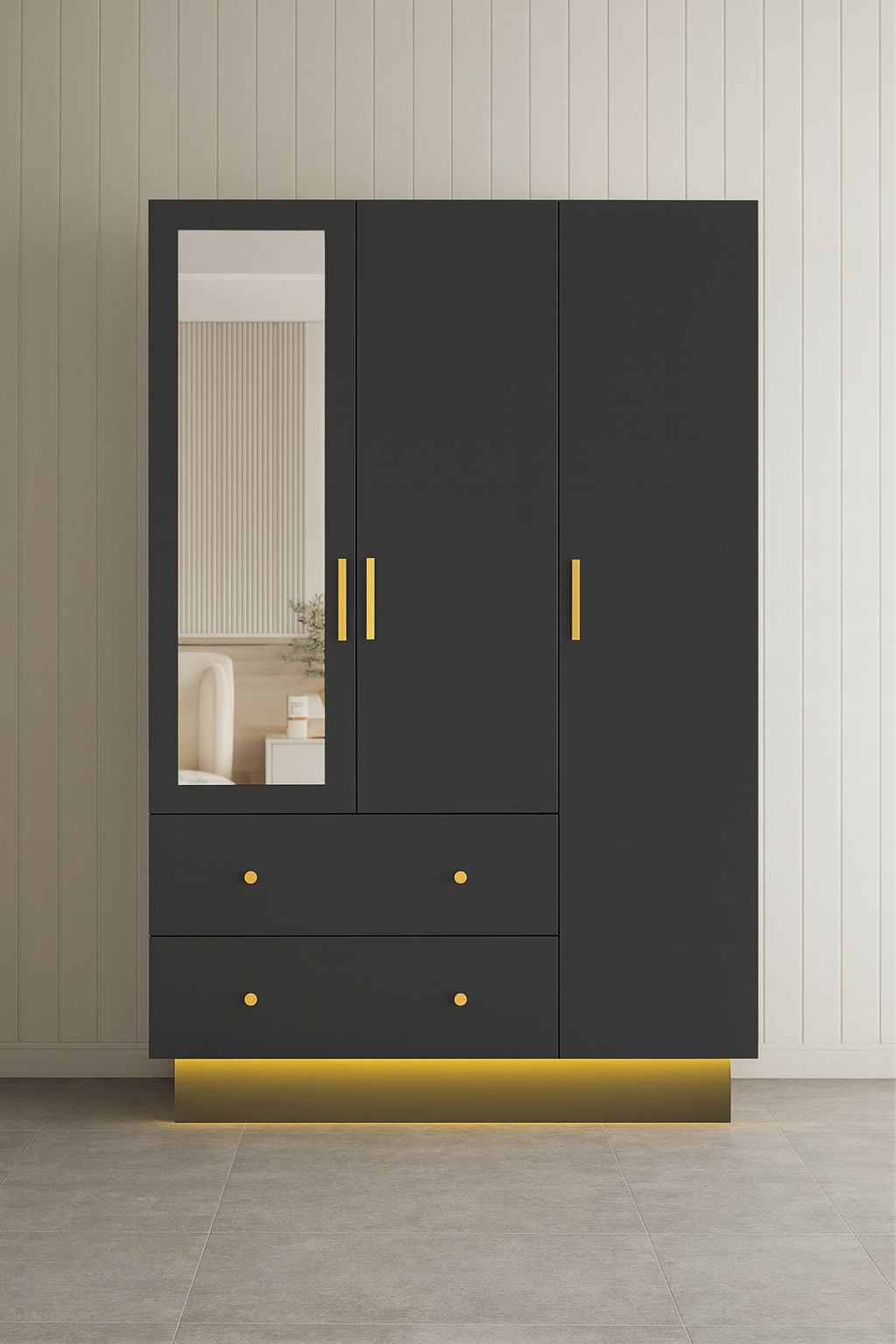 43” Modern 3-Door Armoire w/ LED Lights