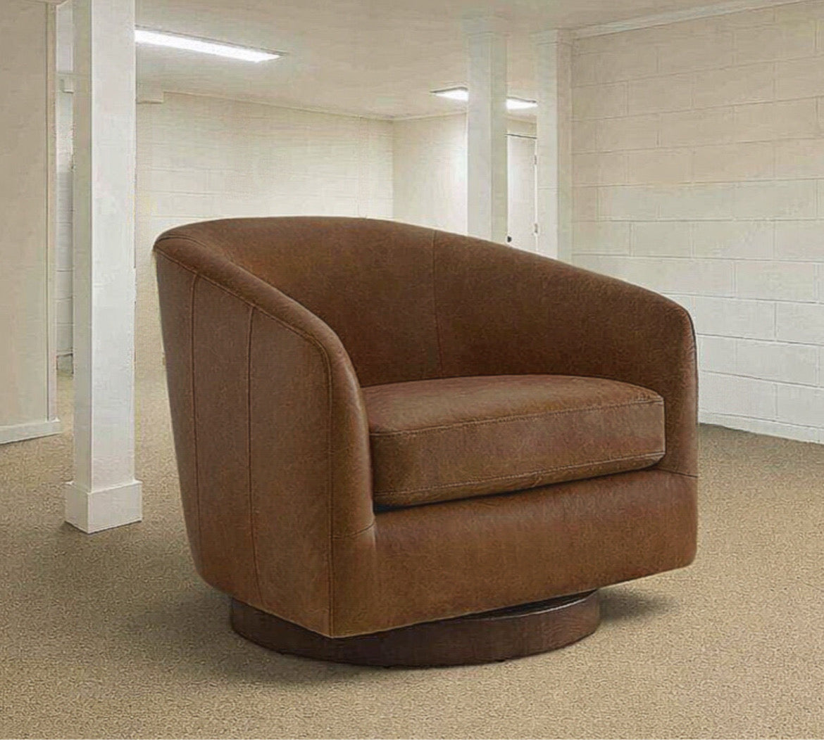 Leather Swivel Barrel Armchair