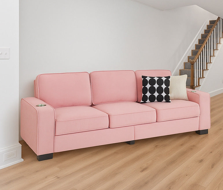 3-Seated Modern Sofa w/ 2 Cup Holders