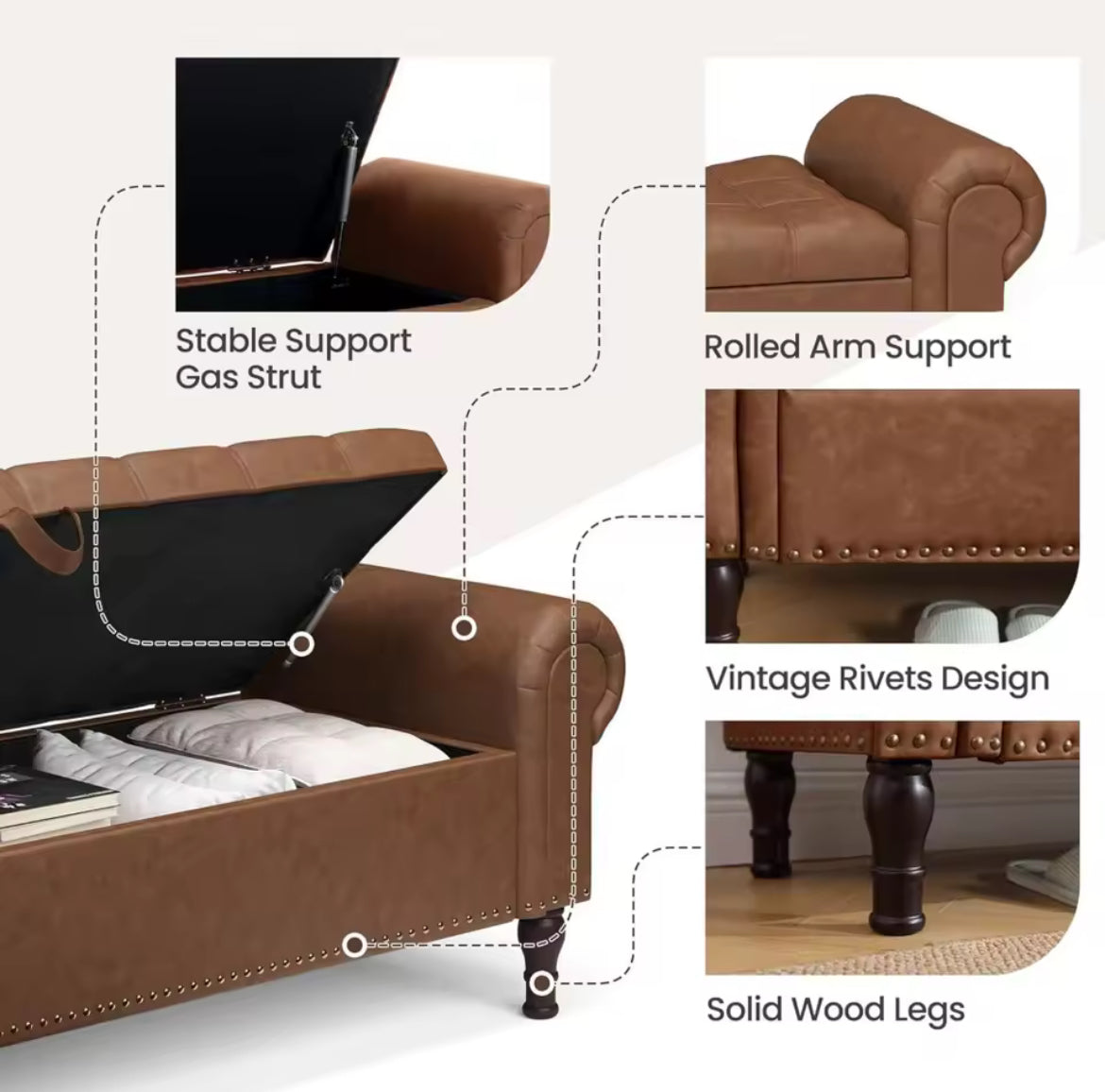 50” Tufted Storage Bench for Full/Queen Beds