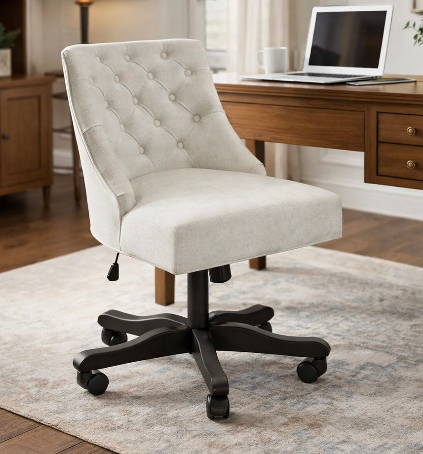 Ergonomic Tufted Computer Chair w/ Wide Backrest & Wooden Legs