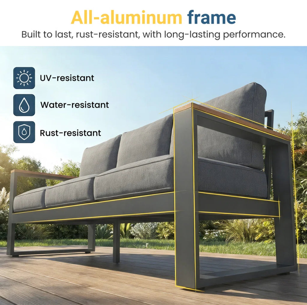 Outdoor Seating Group w/ Wood Armrest & Cushions