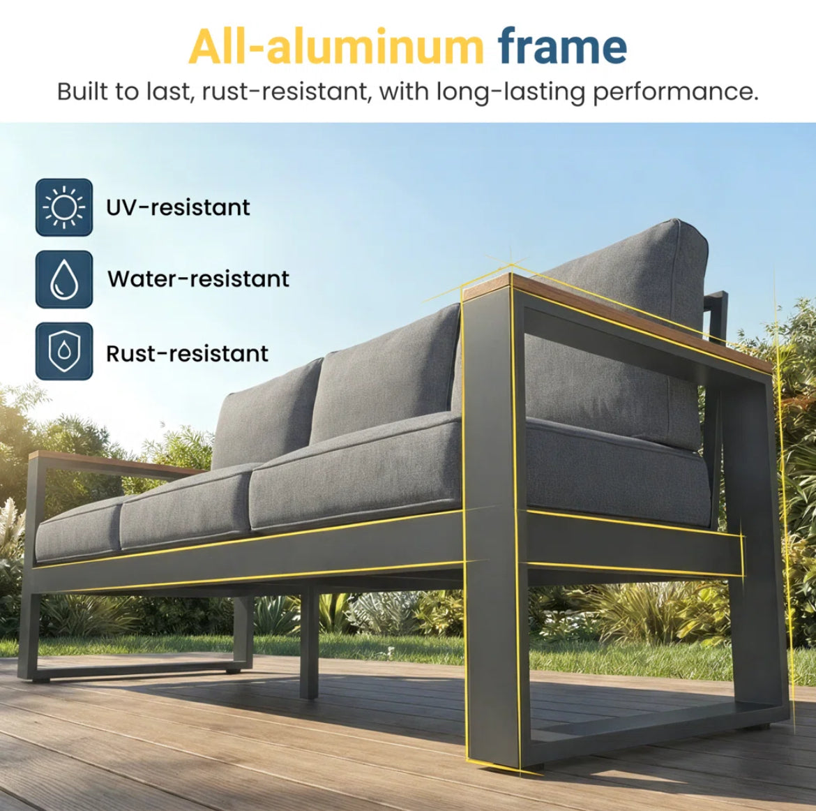 Outdoor Seating Group w/ Wood Armrest & Cushions