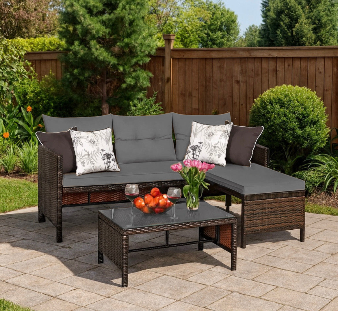 3- Piece Poolside Rattan Sofa Set