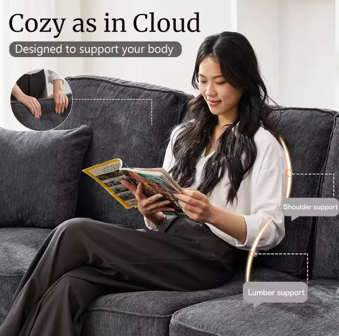 Extra Comfy Deep Seat Sofa w/ 2 Pillows