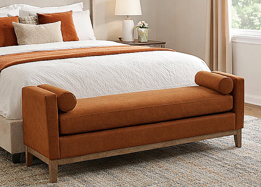 66” End-of-Bed Bench w/ Arms & Pillows